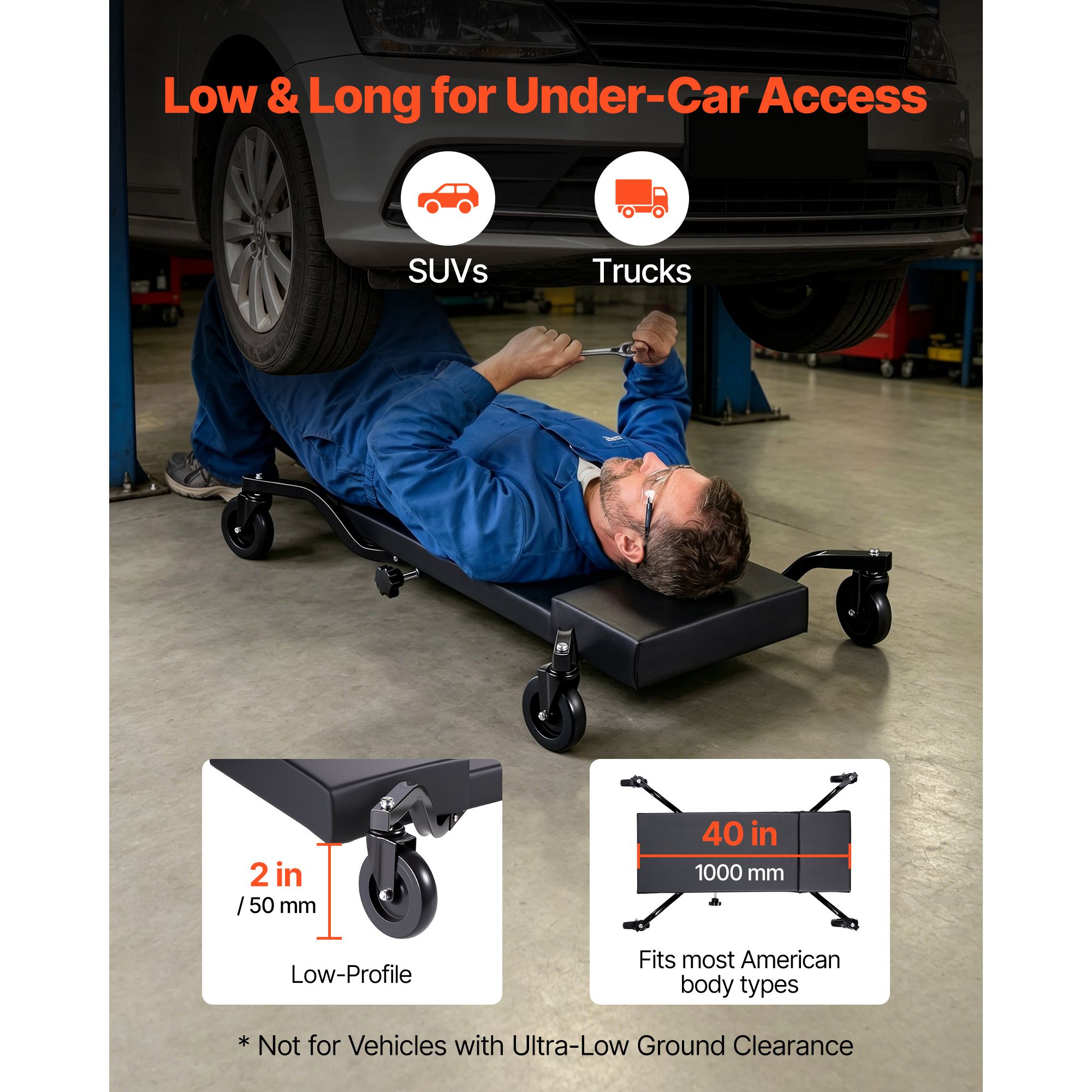 Garage Creeper Roller - Carrinho de Mecânico de 40 Polegadas